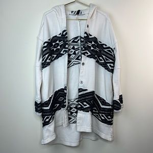 Free People Aztec Print Long Hooded Snap Front Cardigan